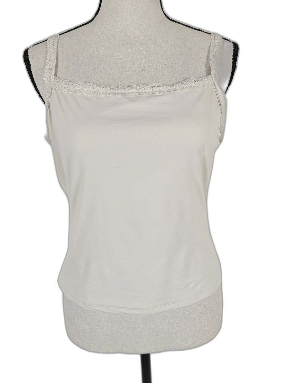 Womens Qinsen Lace Trim Camisole Tank Top Ivory Size XL